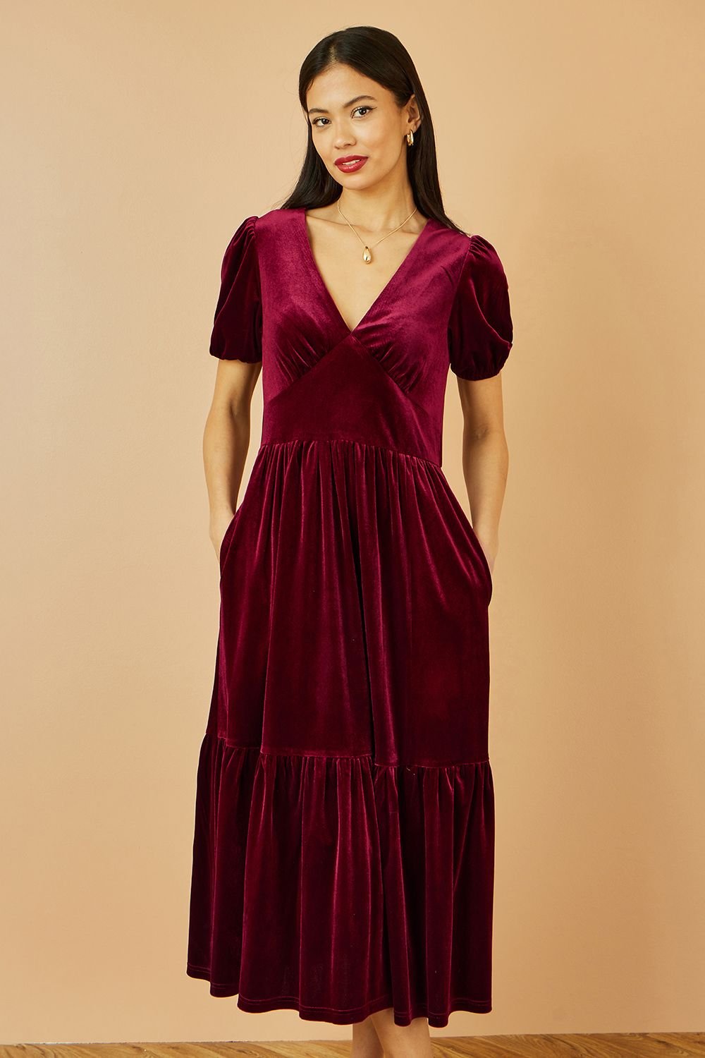 Yumi Yumi Women's Burgundy Velvet Midi Dress - 2