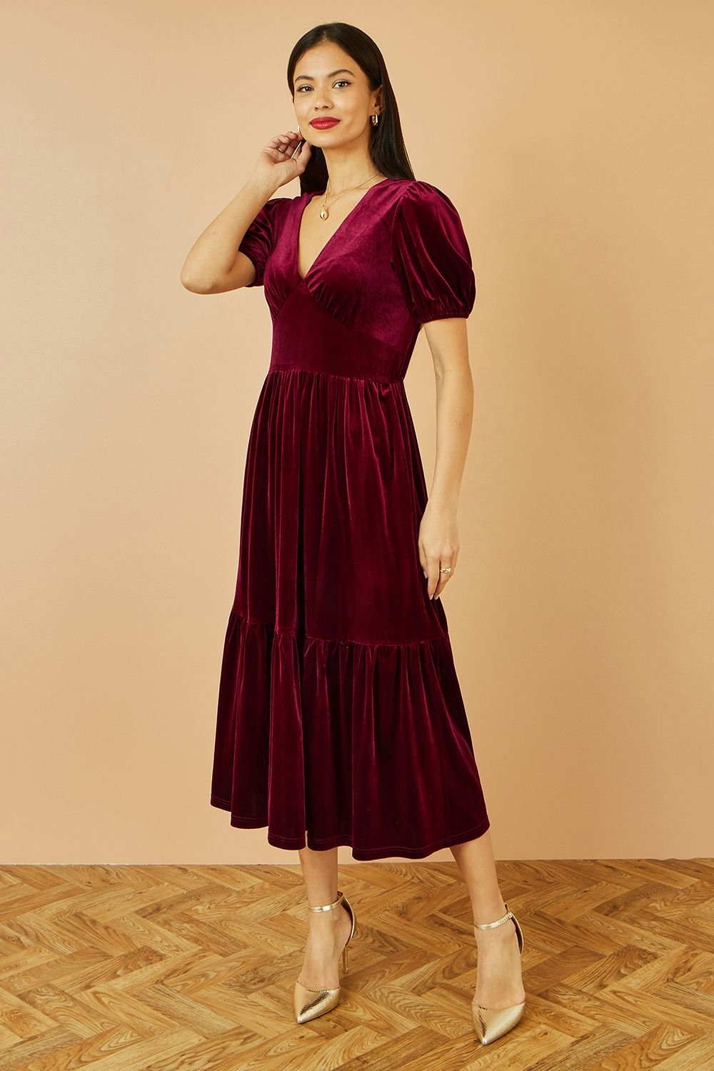Yumi Yumi Women's Burgundy Velvet Midi Dress - 3