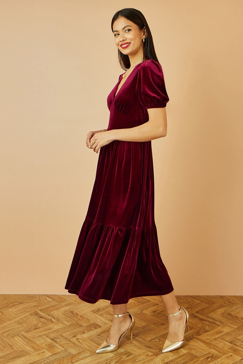 Yumi Yumi Women's Burgundy Velvet Midi Dress - 4