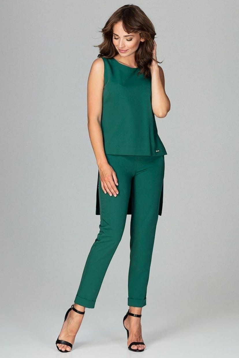 Love Lace Love Lace Women's Sleeveless Extended Back Blouse & Trousers in Green - 1