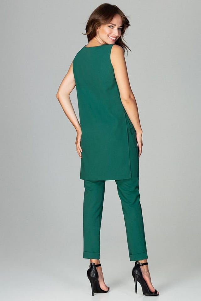 Love Lace Love Lace Women's Sleeveless Extended Back Blouse & Trousers in Green - 3