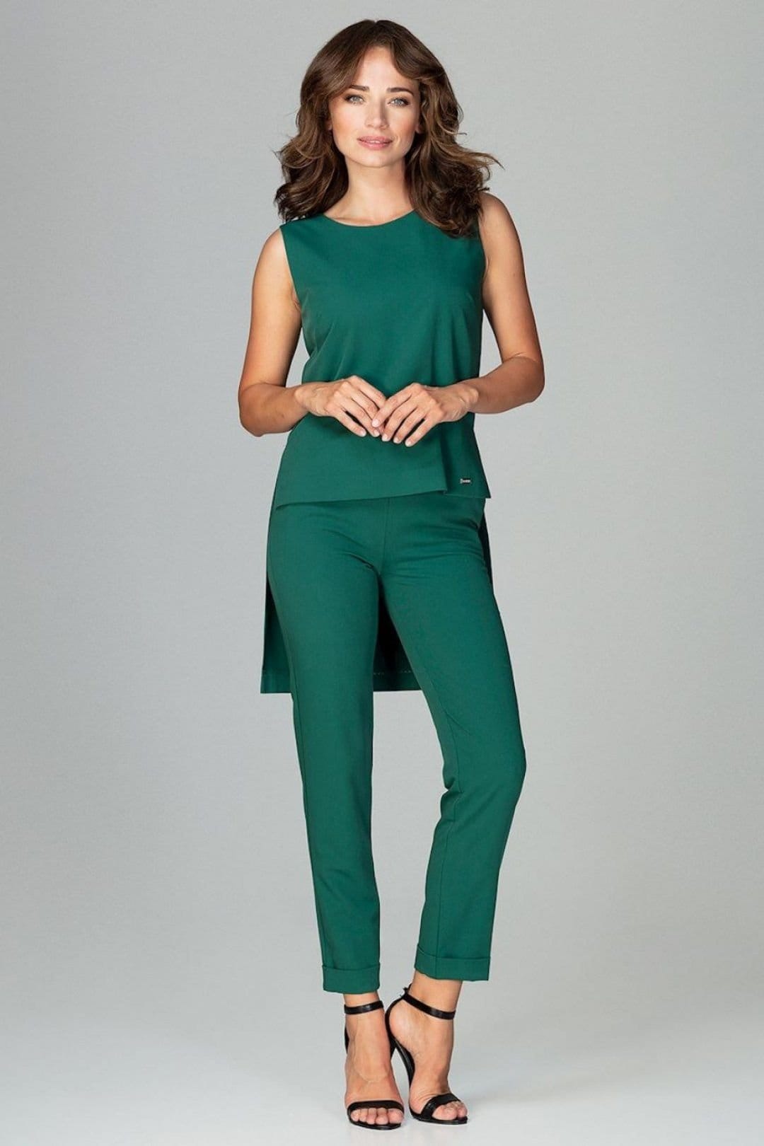 Love Lace Love Lace Women's Sleeveless Extended Back Blouse & Trousers in Green - 4