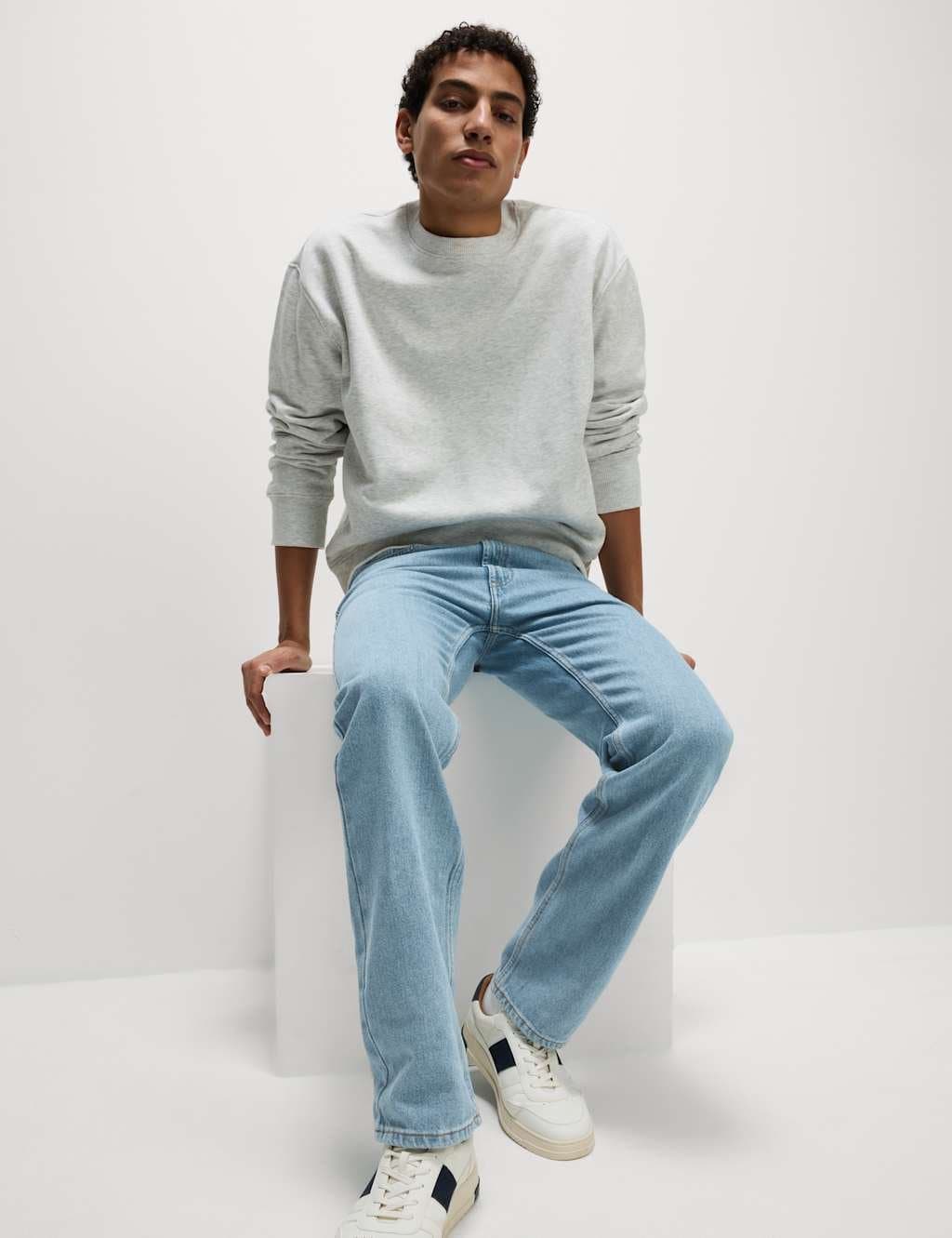 Marks & Spencer M&S Straight Fit Pure Cotton Jeans Light Blue Mix