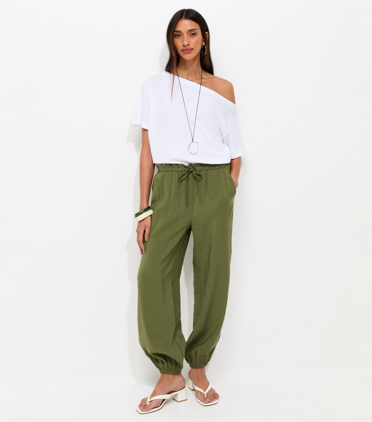 New Look Women's Dark Khaki Tapered Cuff Drawstring Trousers New Look