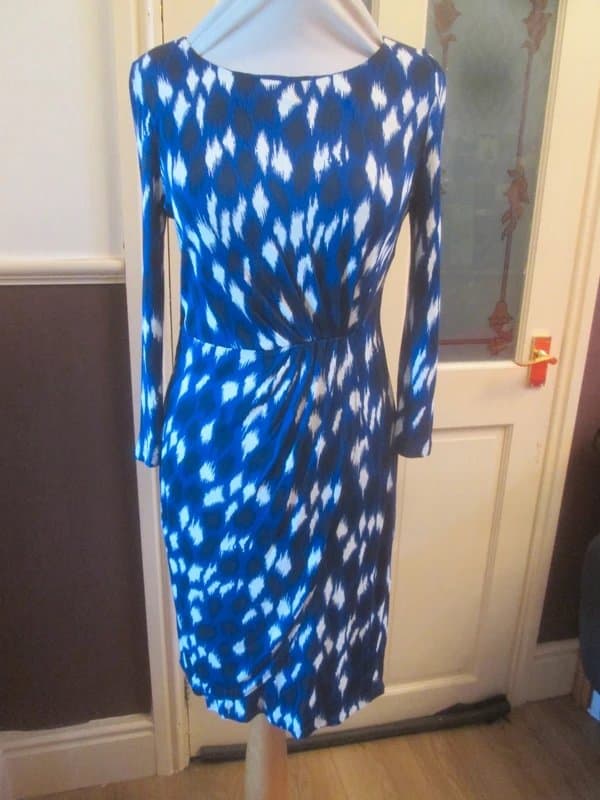 LK Bennett LK Bennett size 12 blue black white mix Silk blend Dress Great condition