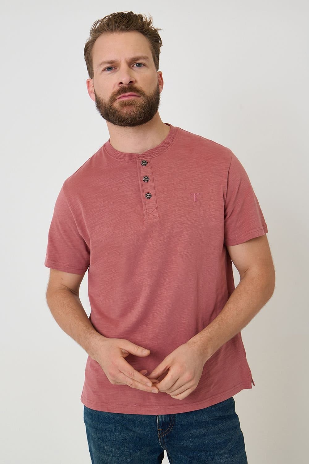 Saltwell Saltwell Men's Peached Cotton Grandad T-Shirt in Pink