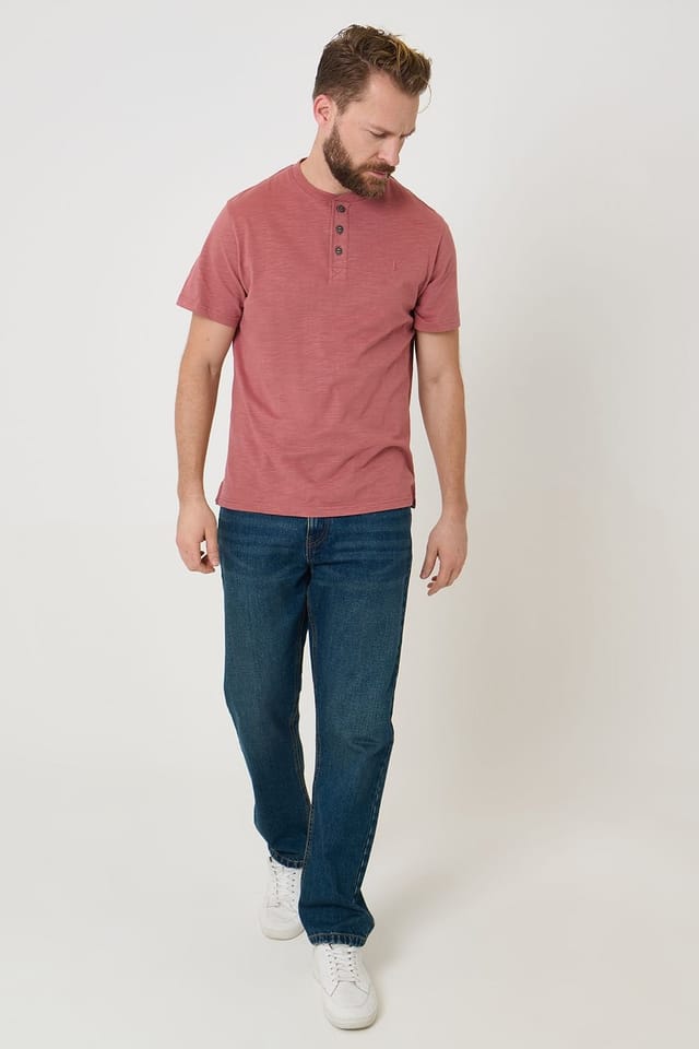Saltwell Saltwell Men's Peached Cotton Grandad T-Shirt in Pink - 3