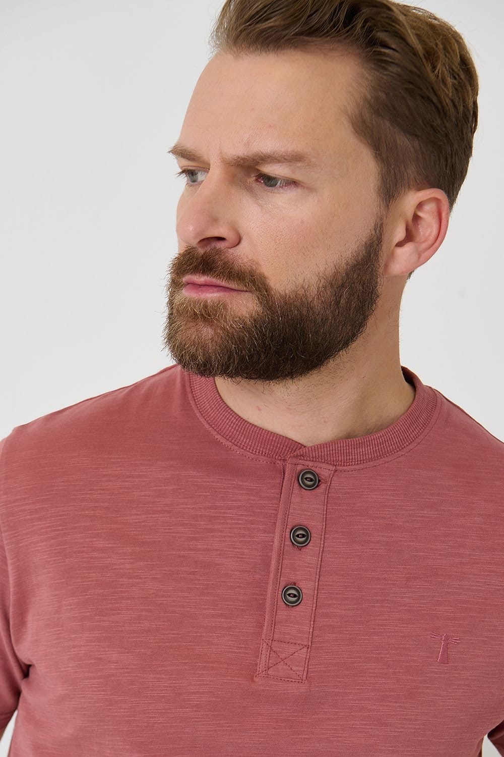 Saltwell Saltwell Men's Peached Cotton Grandad T-Shirt in Pink - 4