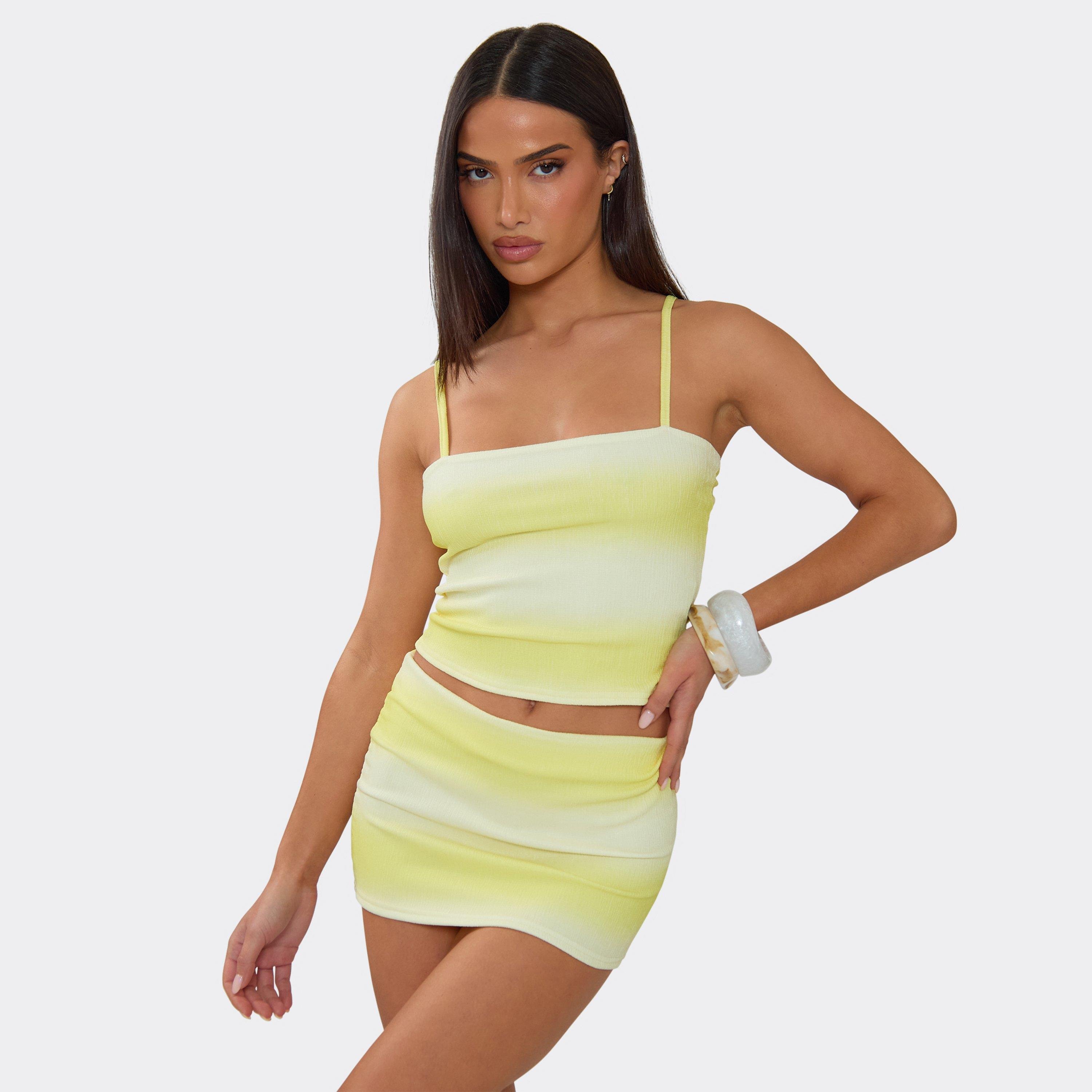 EGO Strappy Cami Top In Yellow Ombre Texture, Women's Size UK 6 - 1