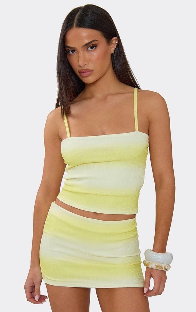 EGO Strappy Cami Top In Yellow Ombre Texture, Women's Size UK 6 - 2