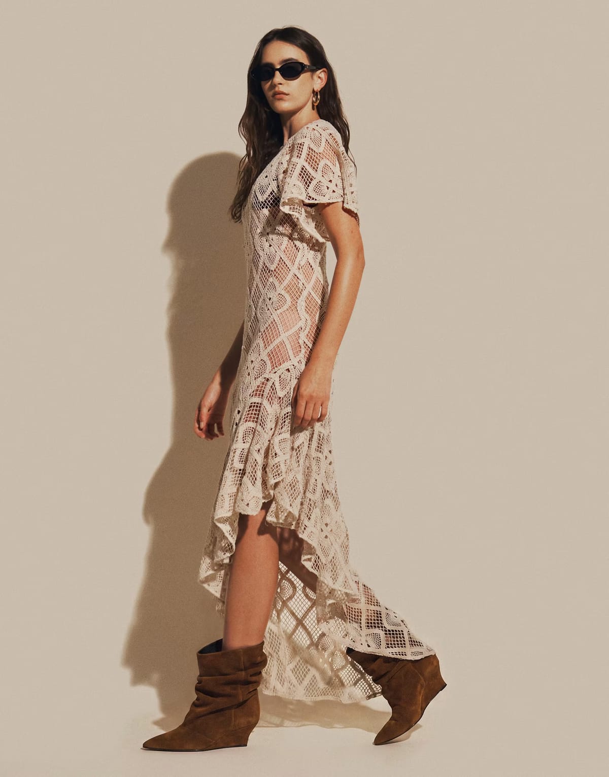 ASOS ASOS DESIGN crochet asym midi dress in cream - 1