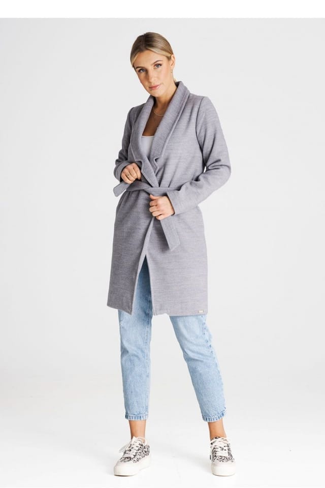 Love Lace Love Lace Women's Unbuttoned Belted Trench Coat with Lined Collar in Grey - 2