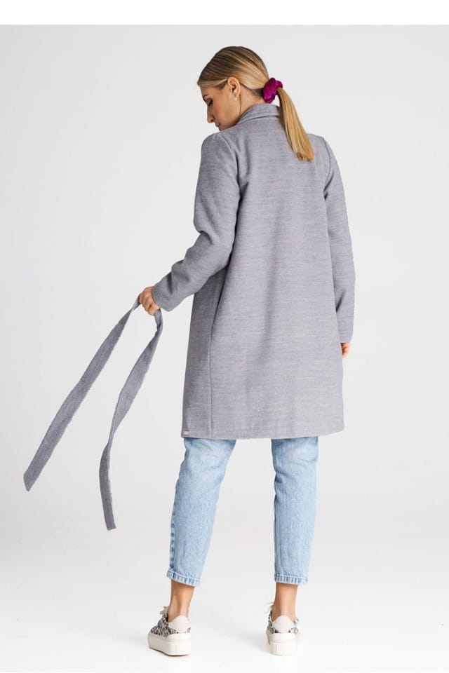 Love Lace Love Lace Women's Unbuttoned Belted Trench Coat with Lined Collar in Grey - 3