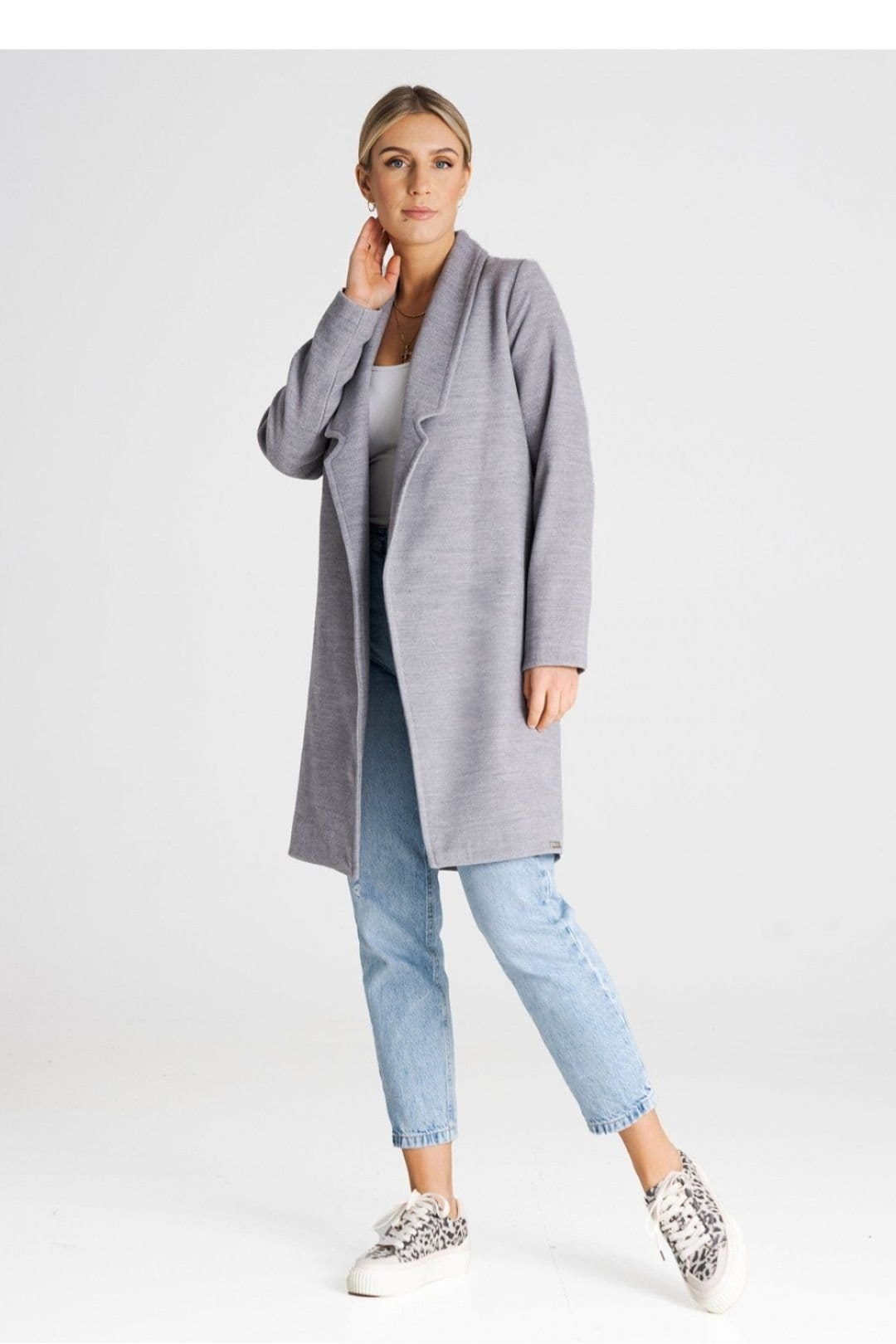 Love Lace Love Lace Women's Unbuttoned Belted Trench Coat with Lined Collar in Grey - 4