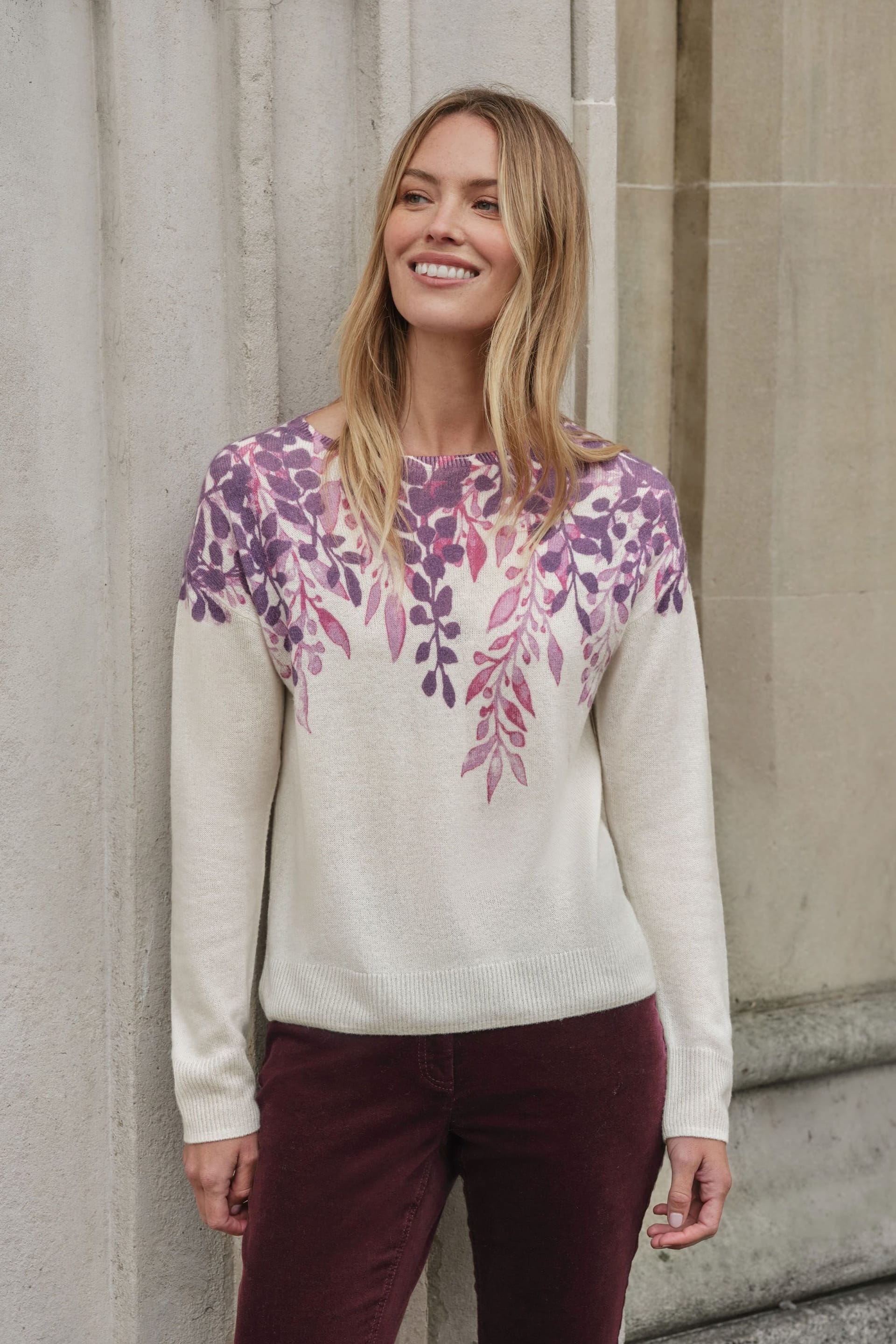 Pure Collection Multicolor Floral Cascade Cashmere Sweater