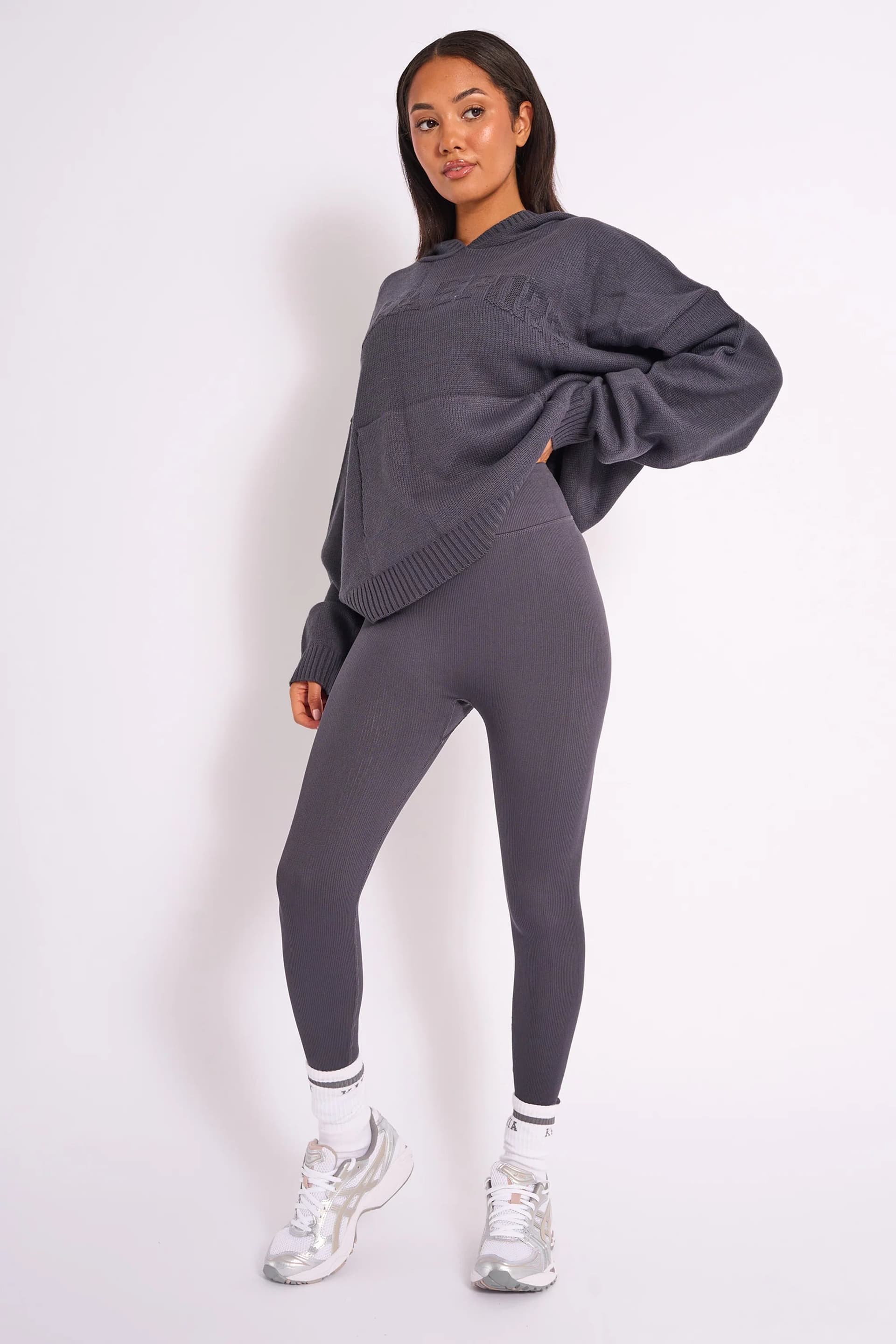 Kaiia Kaiia Premium Ribbed Legging Dark Grey