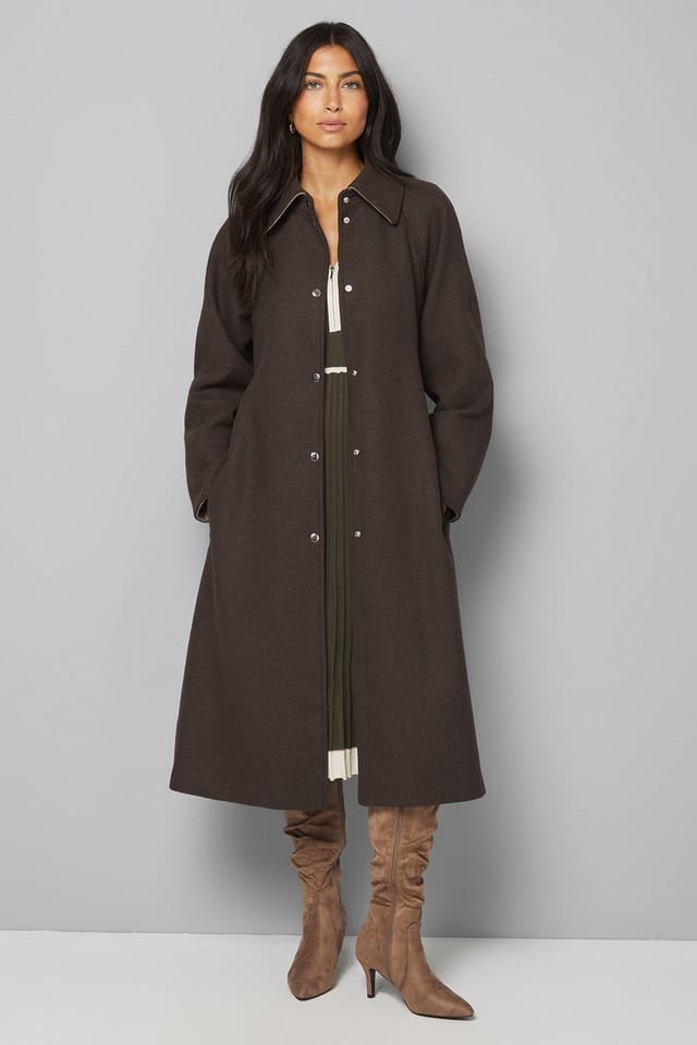 Wallis Wallis Women's Wool Blend Belted Longline Coat in Chocolate - 2