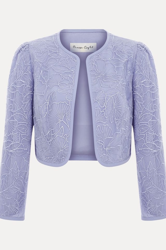 Phase Eight Phase Eight Women's Sakura Embroidered Cropped Jacket in Pale Blue - 2