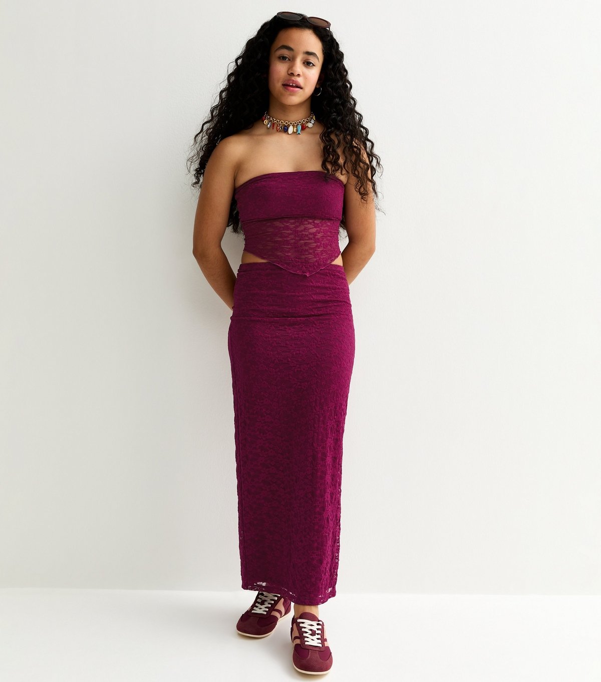 New Look Girls' Dark Pink Maxi Lace Fitted Skirt New Look - 3