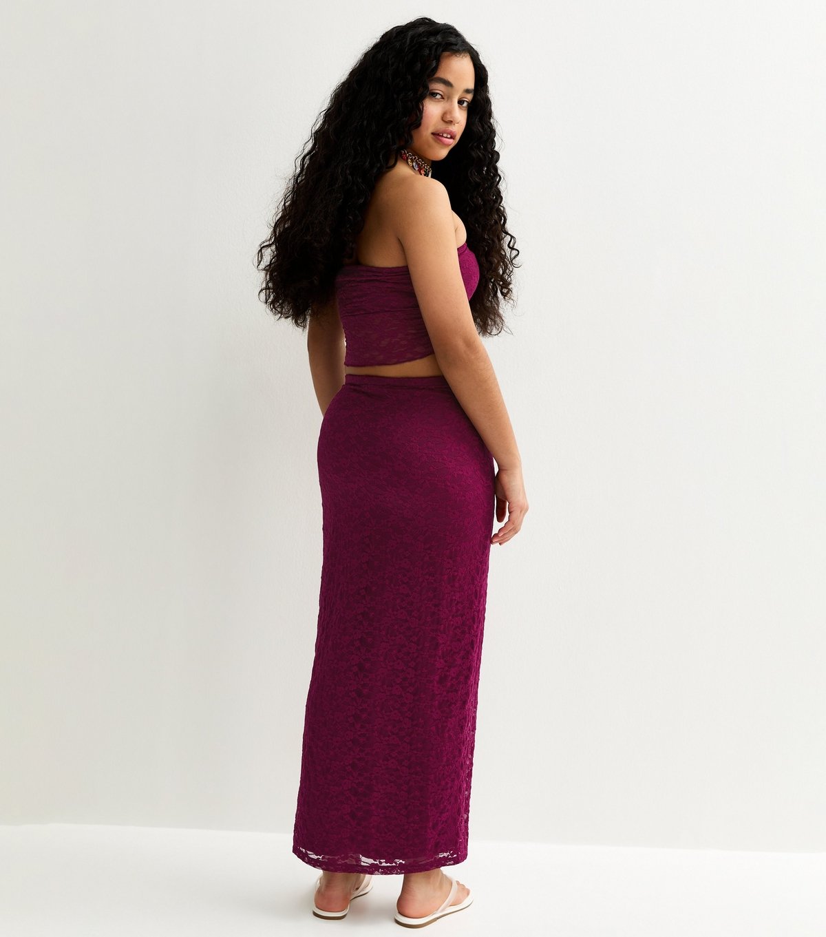 New Look Girls' Dark Pink Maxi Lace Fitted Skirt New Look - 4