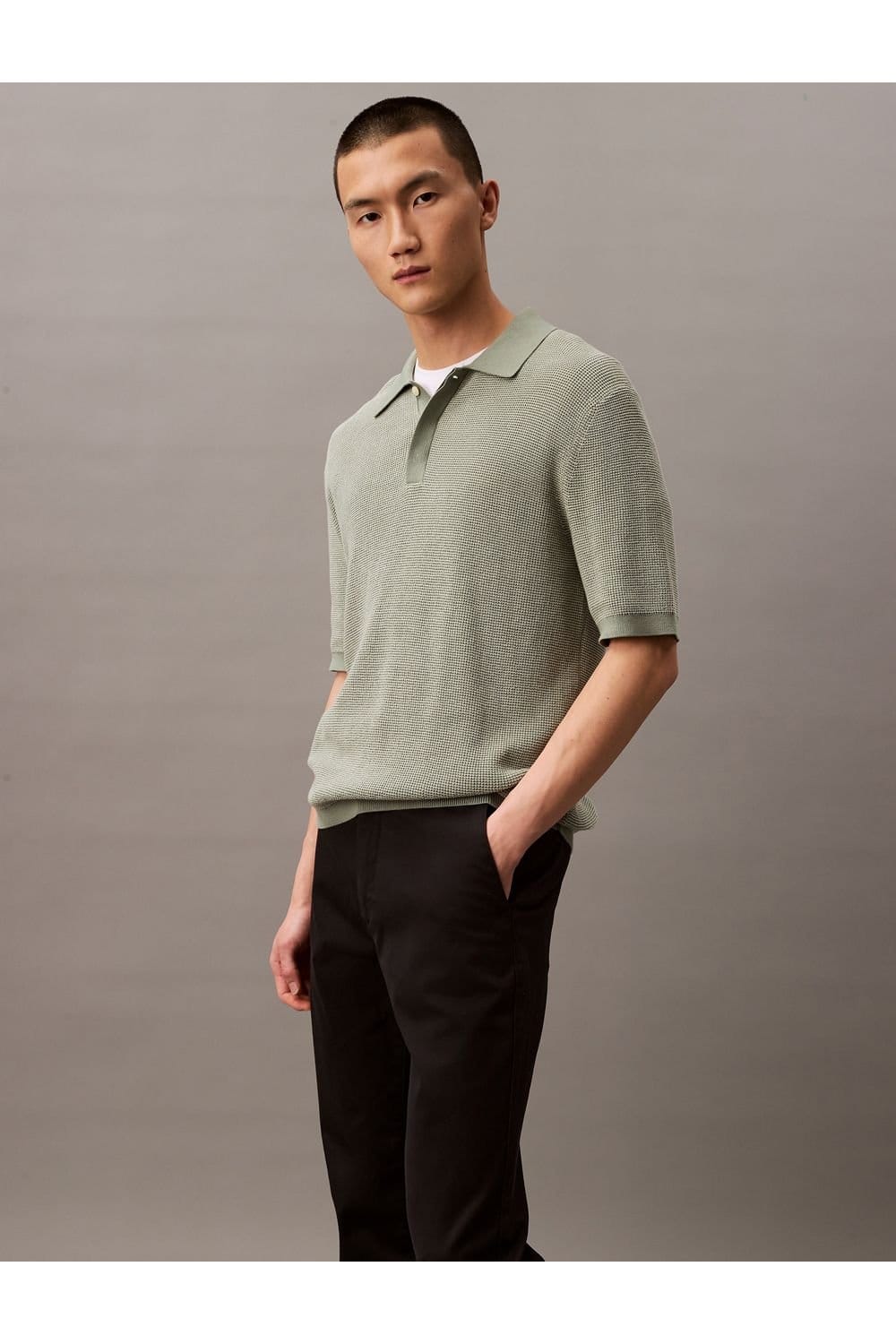Calvin Klein Calvin Klein Men's Slim Cotton Stretch Chino Trouser Black in Grey - 4