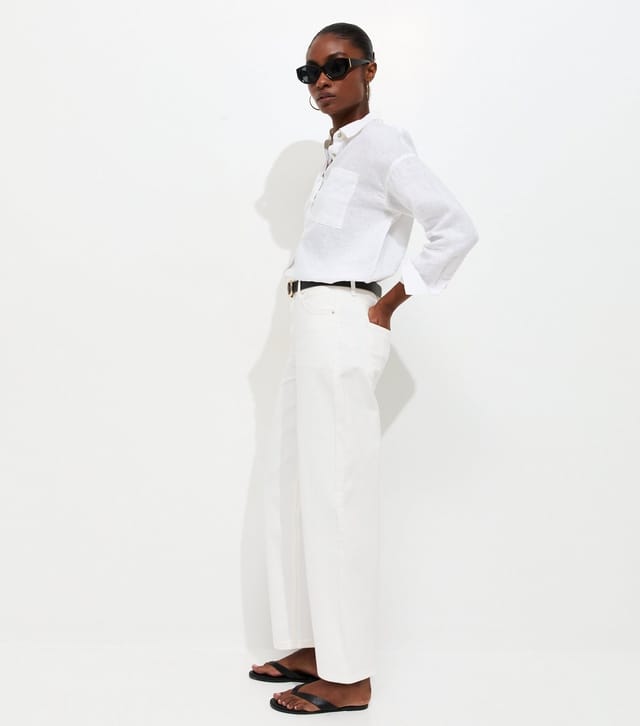 New Look Women's Off White Cropped Tapered Barrel Leg Jeans New Look - 3