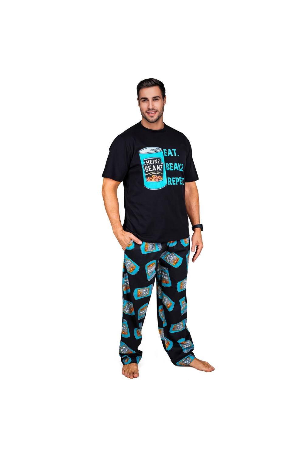 Heinz Heinz Men's Pyjama Set PJ T-Shirt Long Bottoms Loungewear Sleepwear Nightwear in Black - 4