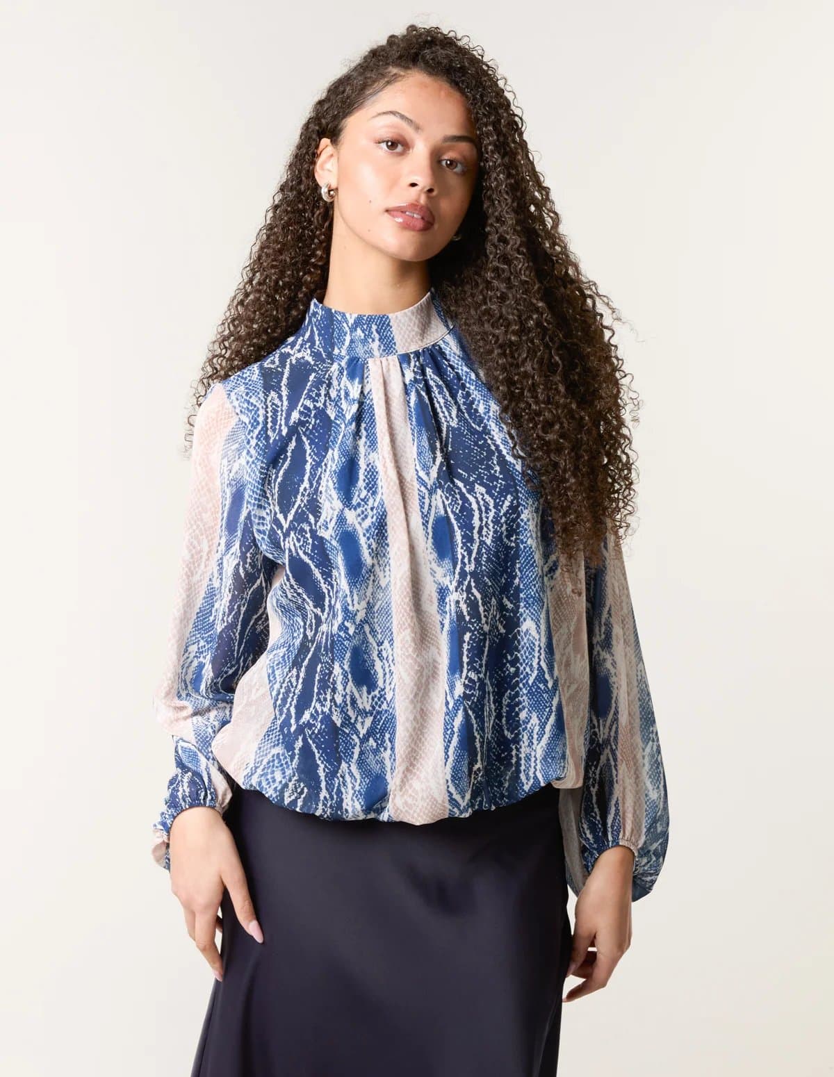 Blue Vanilla Snake Skin High Neck Blouse