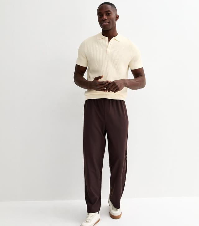 New Look Men's Off White Waffle Knit Regular Polo Top New Look - 3