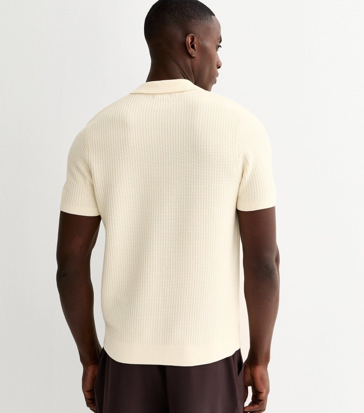 New Look Men's Off White Waffle Knit Regular Polo Top New Look - 4