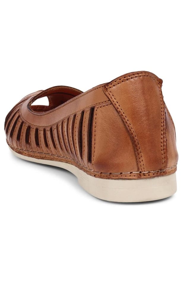 Pavers Pavers Women's Leather Open-Toe Ballet Flats in Tan - 3