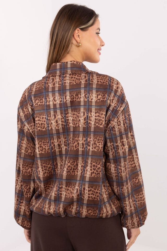 Love Lace Love Lace Women's Animal Print & Check Zip Jacket in Brown - 3