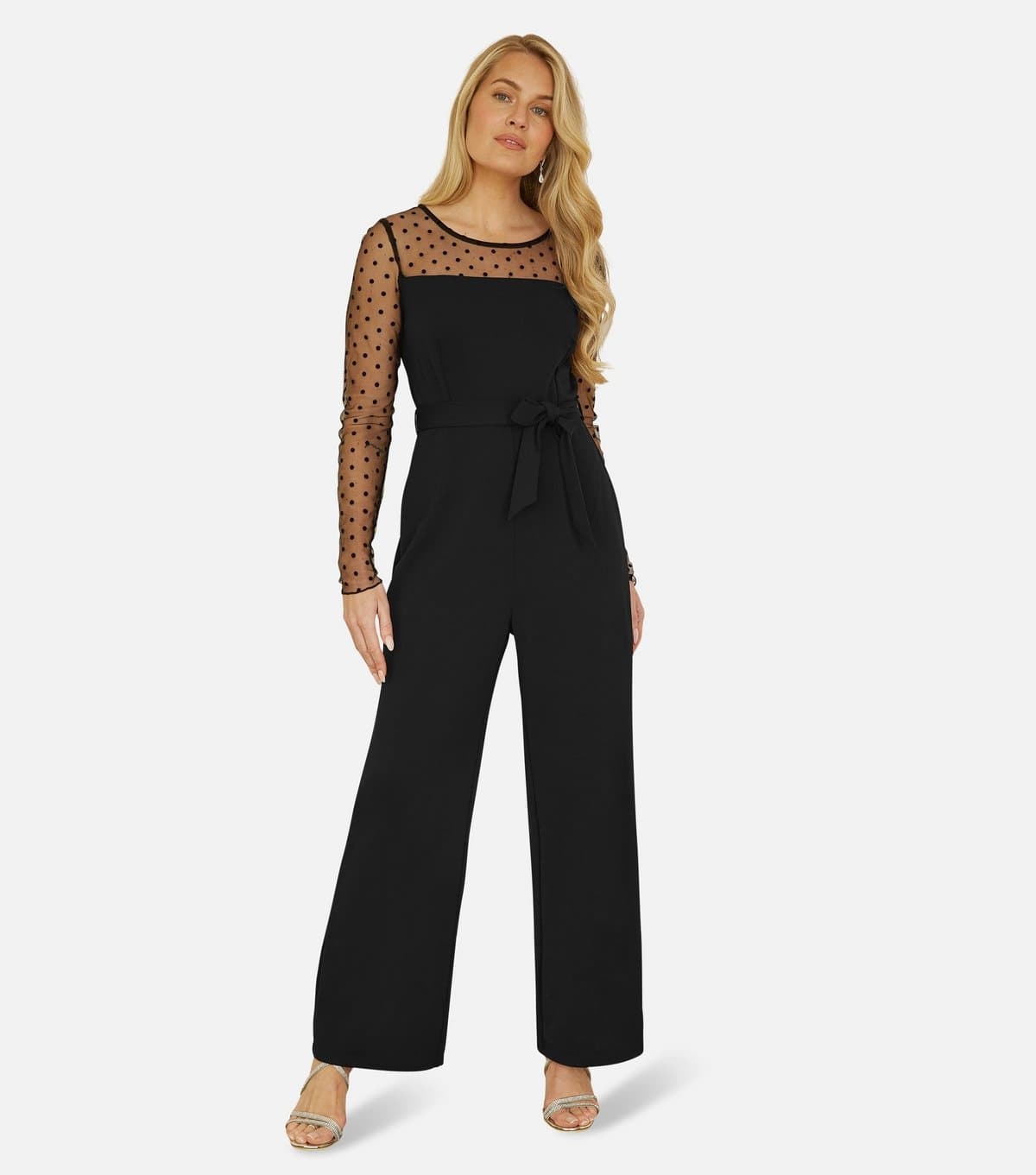 Yumi Women's Black Mesh Wide Leg Jumpsuit Yumi New Look