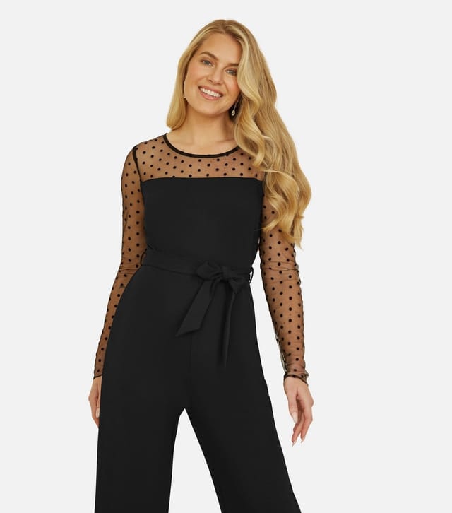 Yumi Women's Black Mesh Wide Leg Jumpsuit Yumi New Look - 2
