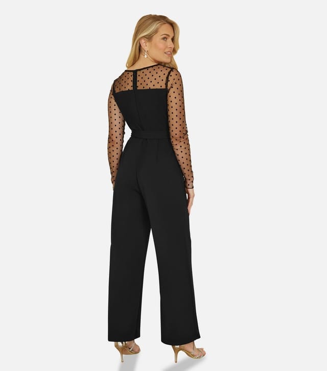 Yumi Women's Black Mesh Wide Leg Jumpsuit Yumi New Look - 3