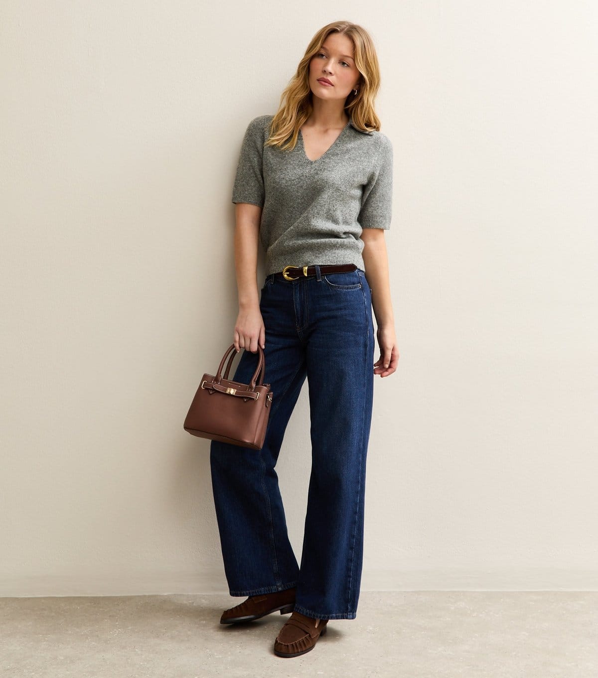 New Look Women's Mid Grey Open Collar Knit Top New Look - 4