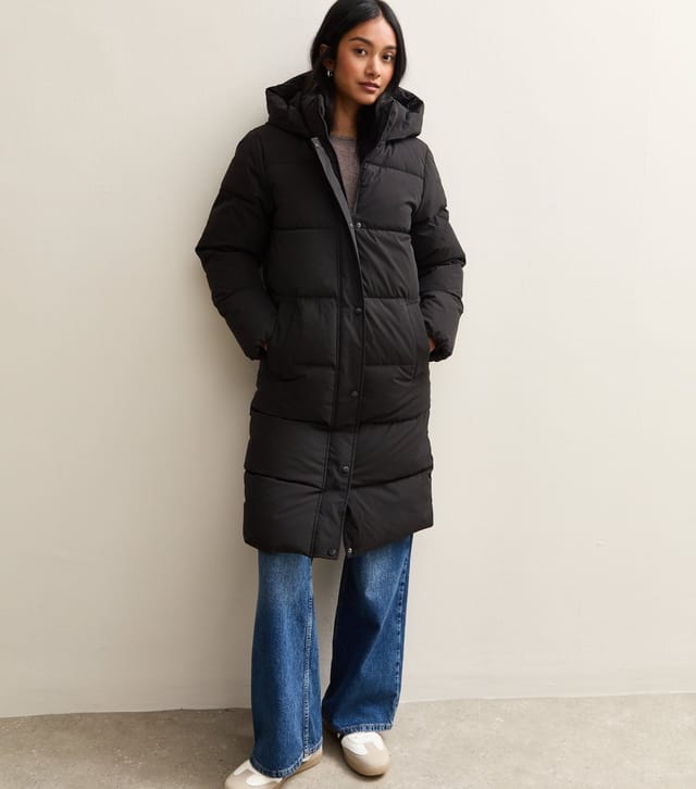 New Look Women's Black Panelled Longline Puffer Coat New Look - 3