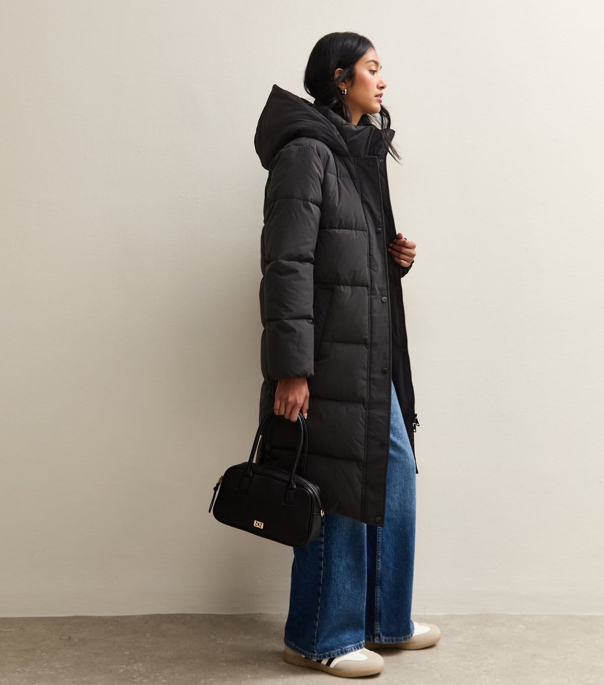 New Look Women's Black Panelled Longline Puffer Coat New Look - 4