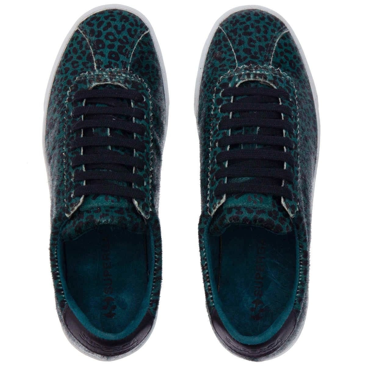 Superga Superga Women's 2843 Club S Leopard Print Cowhide Leather Trainers in Bottle Green - 3