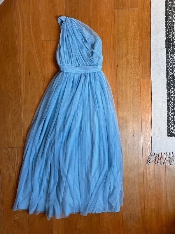 ASOS ASOS tulle dusty blue one shoulder bridesmaid formal dress