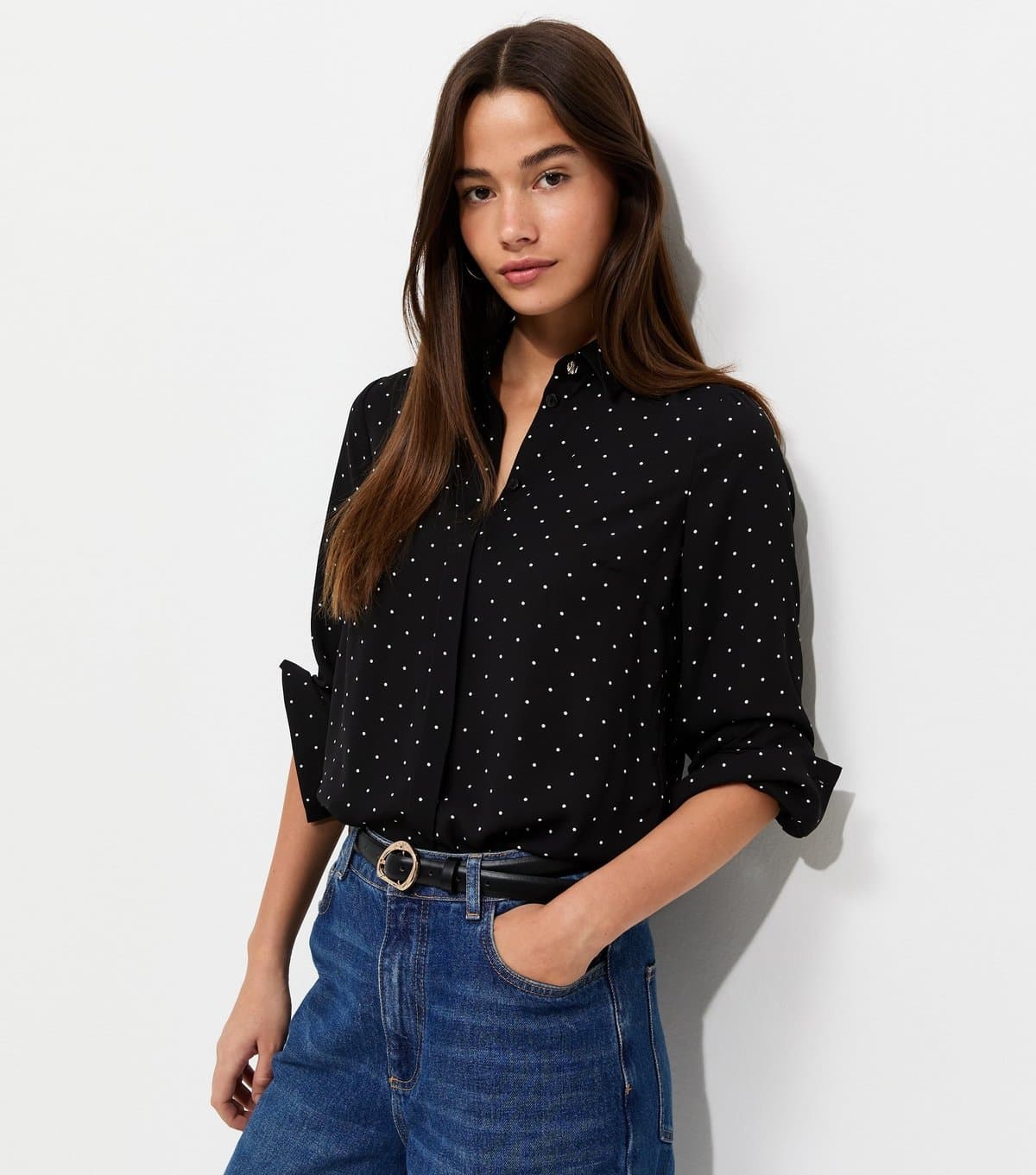New Look Women's Black Spot Print Long Sleeve Shirt New Look
