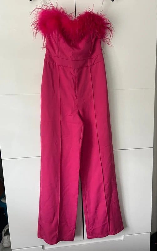 Club London Pink Feather Corset Jumpsuit