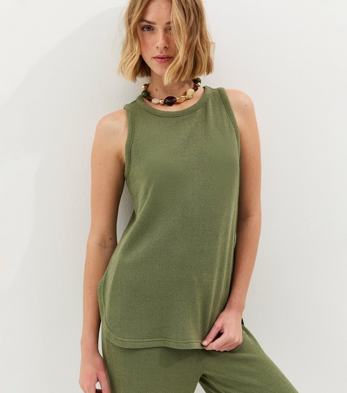 New Look Women's Khaki Textured Vest Top New Look