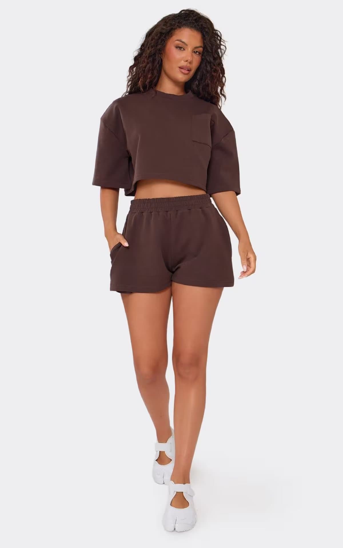 EGO Low Rise Shorts In Chocolate Brown Interlock, Women's Size UK 6