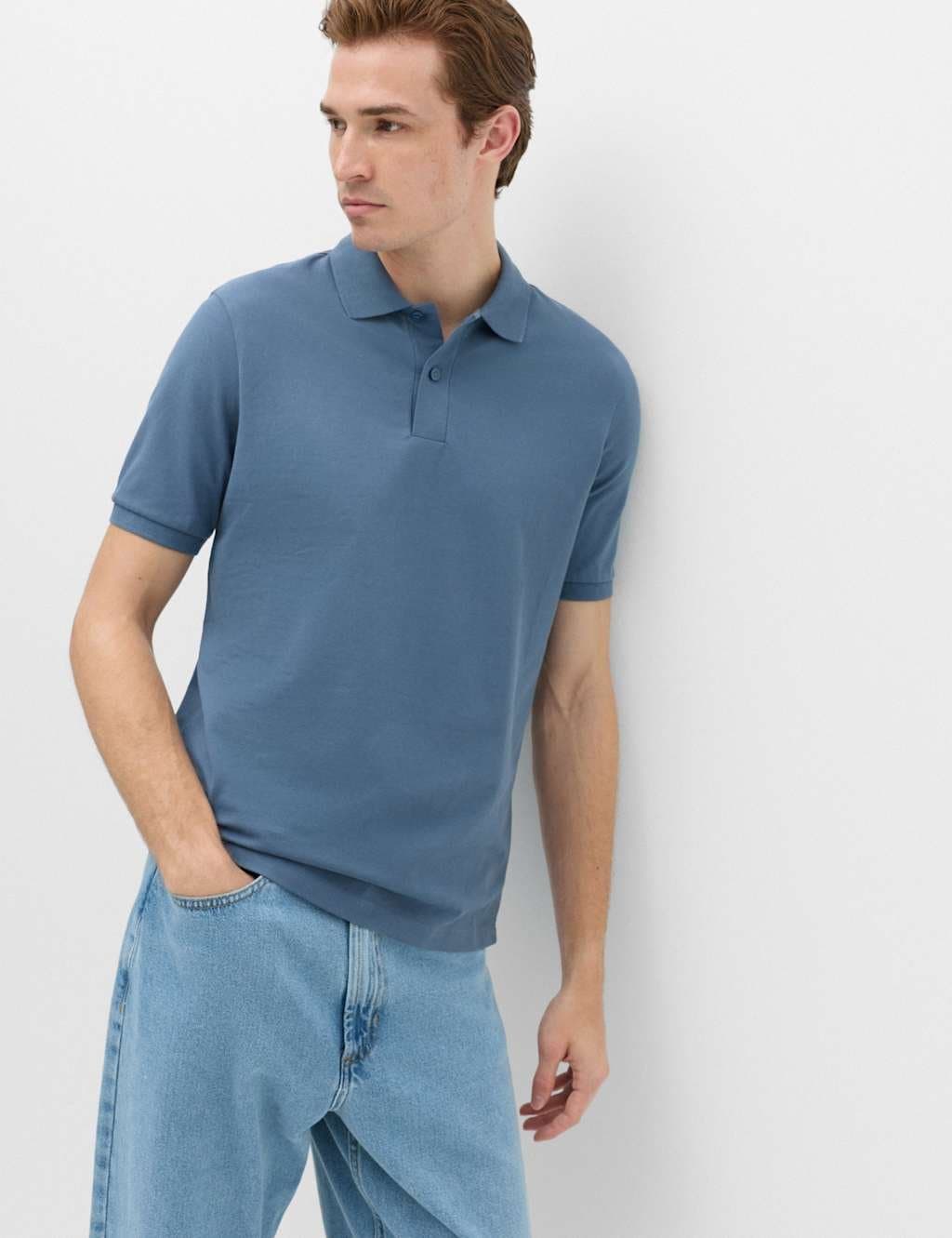 Marks & Spencer M&S Ultimate Pique Polo Shirt Dusty Blue