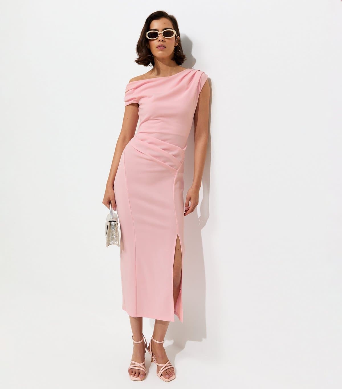New Look Women's Pink Fallen Shoulder Slit Detail Midi Dress New Look
