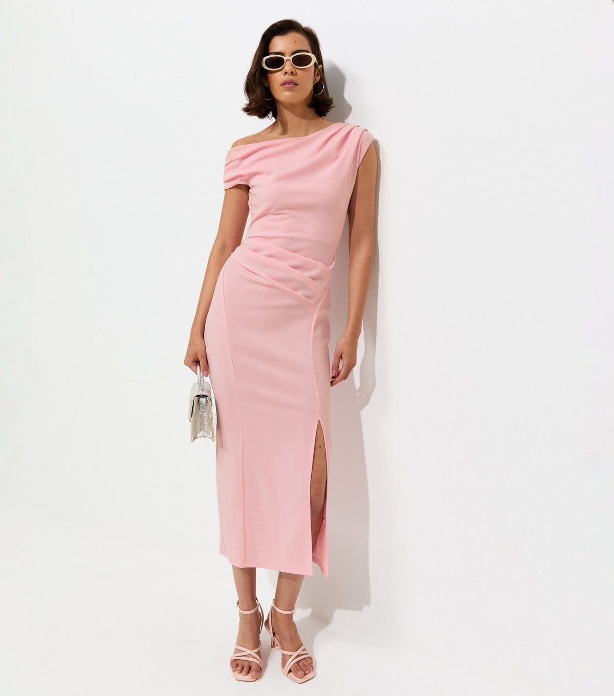 New Look Pink Jersey Off-Shoulder Midi Dress