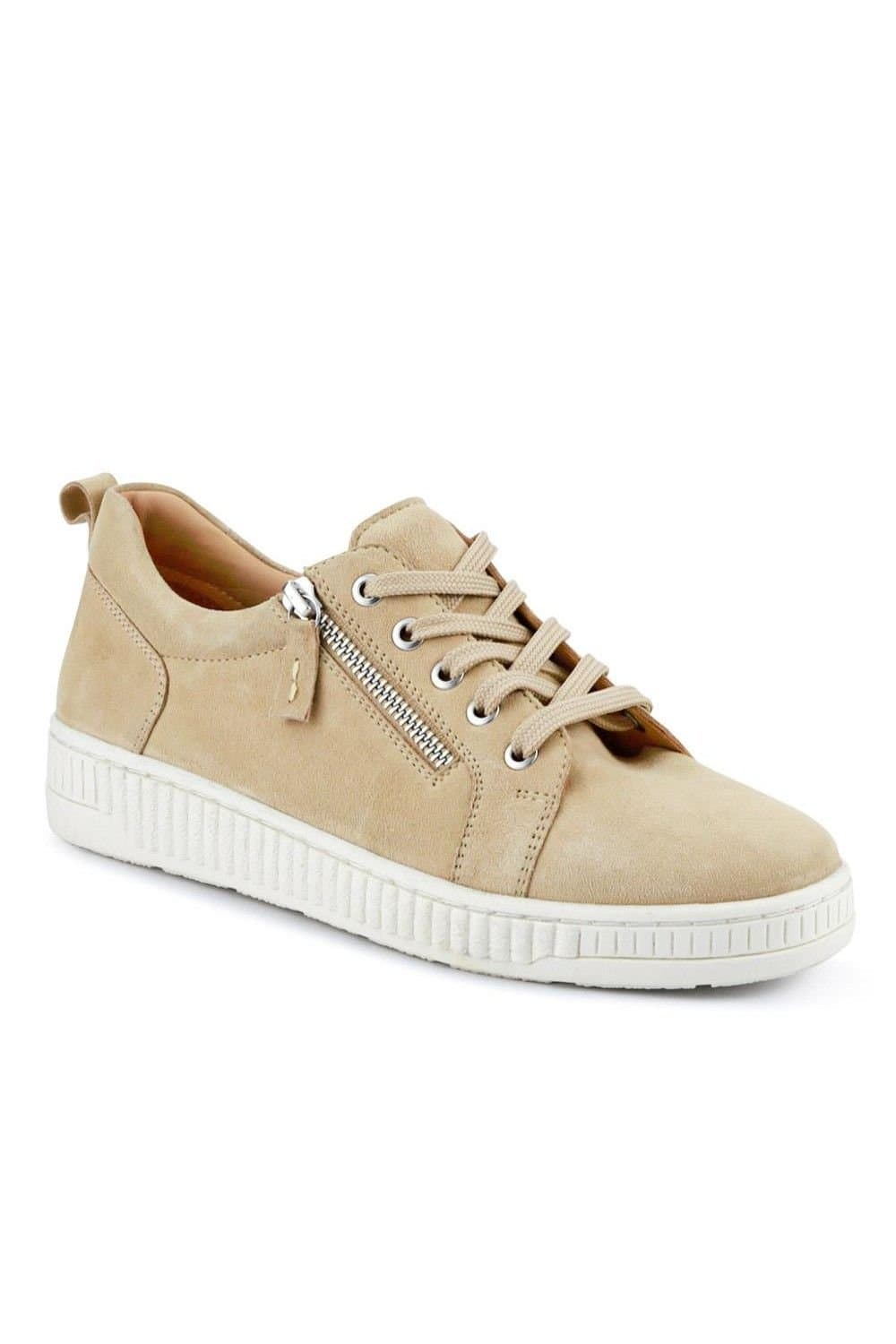 Jones Bootmaker Jones Bootmaker Women's Azure Leather Wide-Fit Trainers in Beige