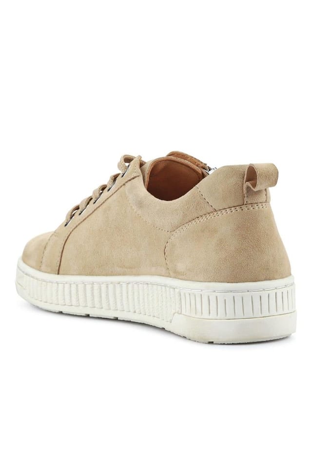Jones Bootmaker Jones Bootmaker Women's Azure Leather Wide-Fit Trainers in Beige - 3