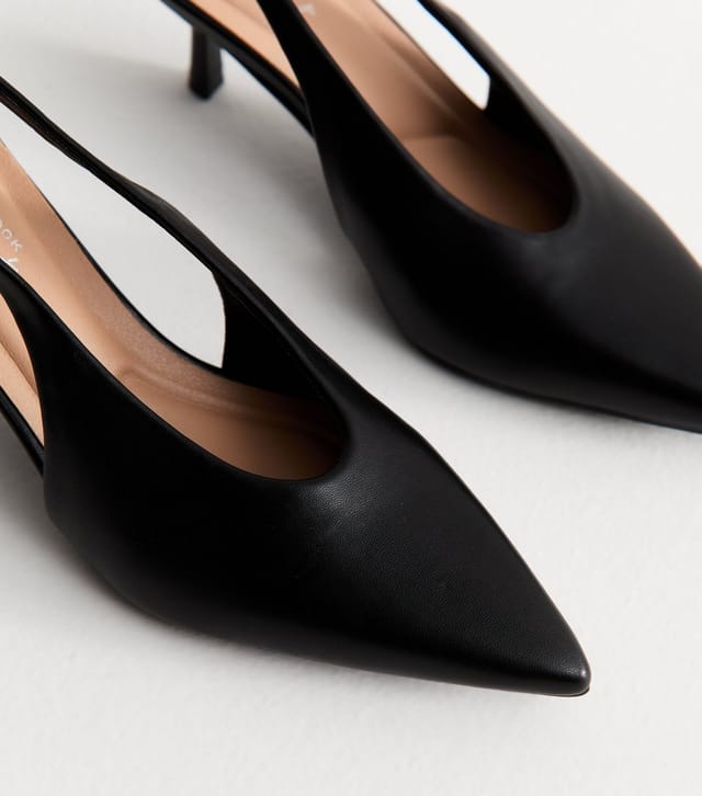 New Look Women's Black Faux Leather High Vamp Kitten Heel Slingback Pumps Vegan New Look - 3